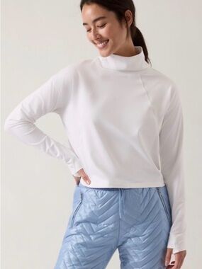 Athleta Whistler White Mock Neck Long Sleeve Top, White, XXS